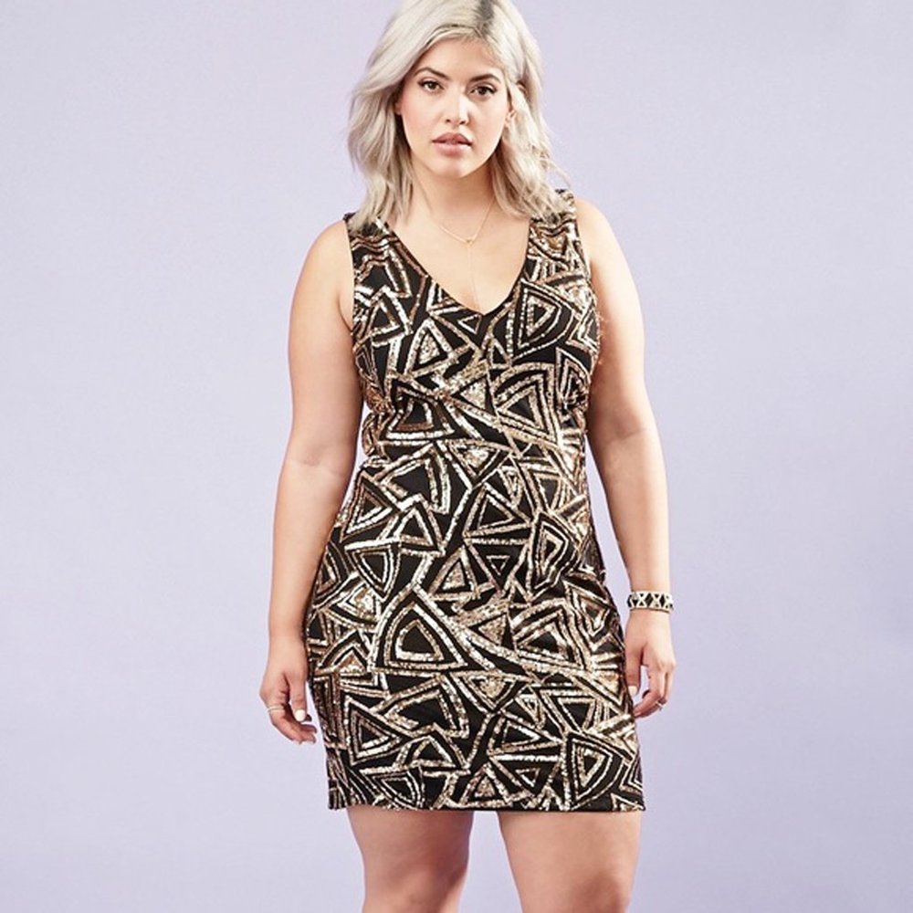 Forever 21 Black with gold  sequin dress 1X size.